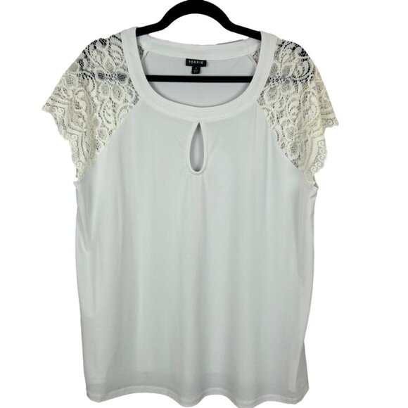Torrid Studio Knit Short Lace Sleeve Top 1X White - Picture 1 of 11